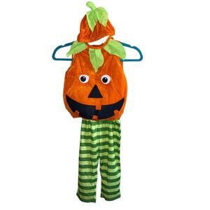 NWOT Toddler Pumpkin Halloween Costume Jack-O-Lantern Outfit w/ Hat 2–3 Years